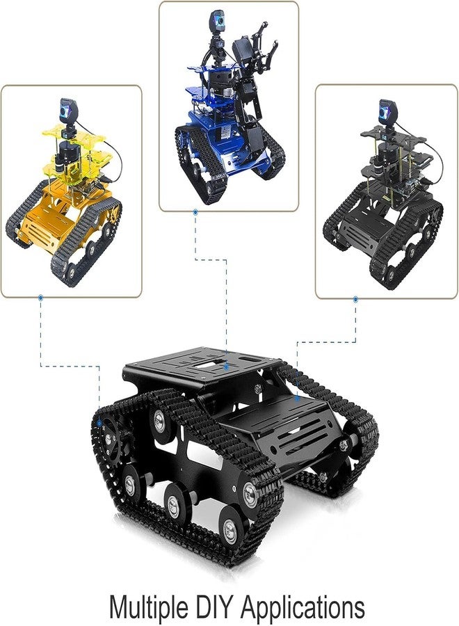 XiaoR Geek Smart Robot Car Chassis Kit Aluminum Alloy Big Tank Chassis with 2WD Motors for Jetson Nano/Raspberry Pi/UNO/Mega 2560 DIY Remote Control Robot Car Toys - Free Tools (Black - Encoder Motor) - Image 4